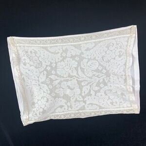 Antique Victorian White Linen Lace Boudoir Pillow Case Mother of Pearl Buttons